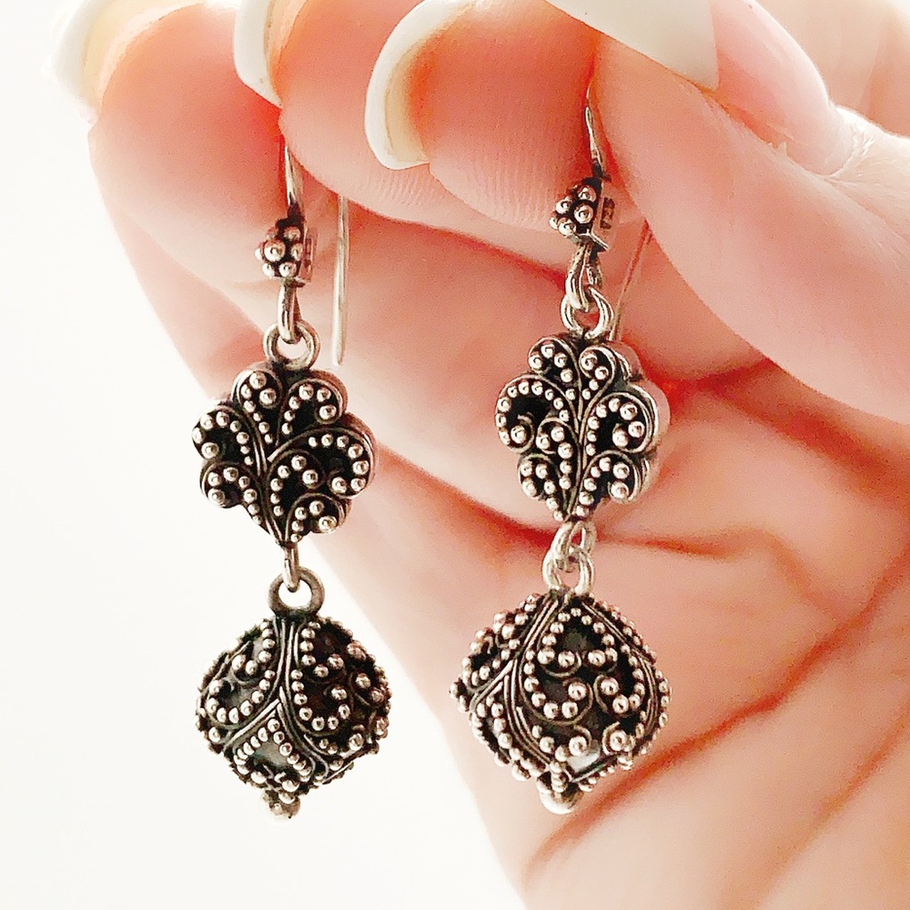 SOLD 🔥 Lois Hill 925 Bead Ornate Dangle Earrings - Picture 2 of 8